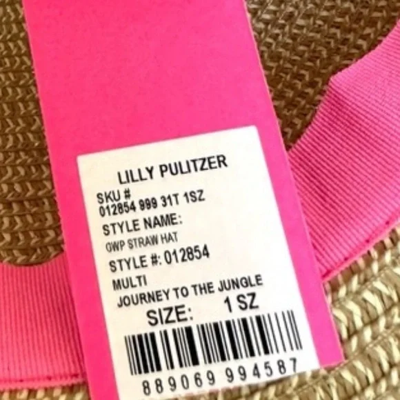NWOT Lilly Pulitzer Tan Straw Hat Pink Floral Band GWP Journey to the Jungle - Picture 7 of 8